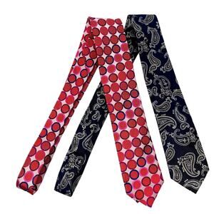 PAIR Alexandre London Geo Paisley 100% Silk Tie Suit Formal Red Navy